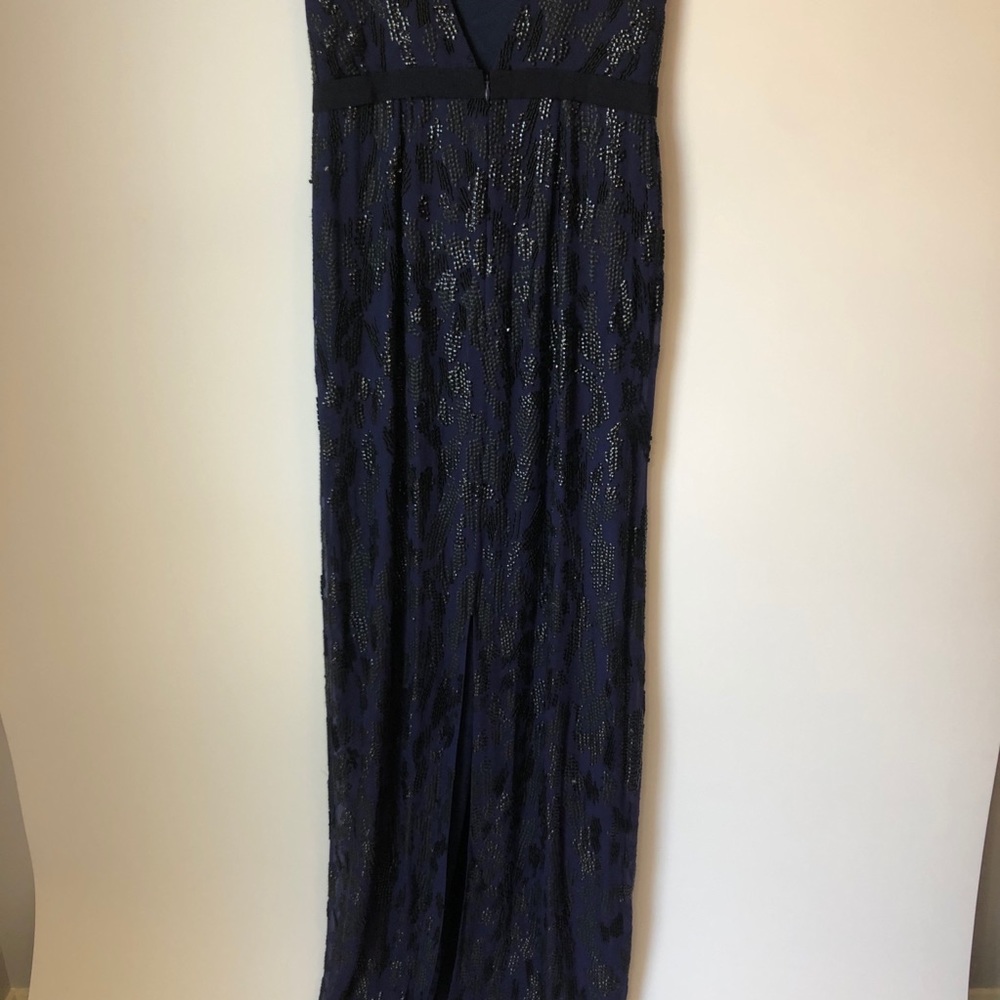 Jenny Packham Navy Blue Silk Beaded Low Back Gown - Picture 9 of 16